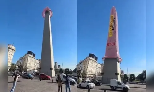 Monumento é coberto com camisinha gigante para divulgação de série