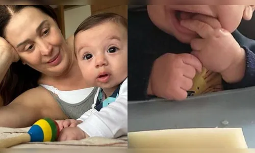 Claudia Raia encanta ao mostrar Luca comendo frutinha