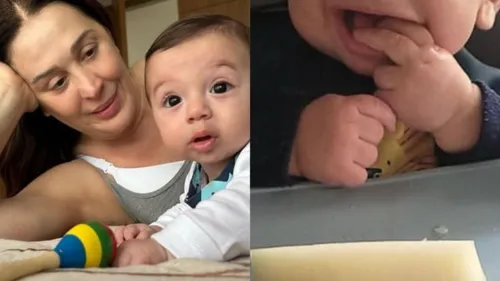 Claudia Raia encanta ao mostrar Luca comendo frutinha