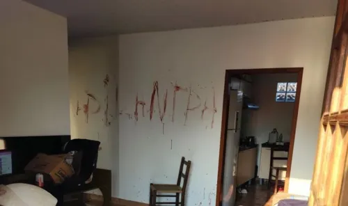 Suspeito escreveu 'pilantra' com sangue da vítima