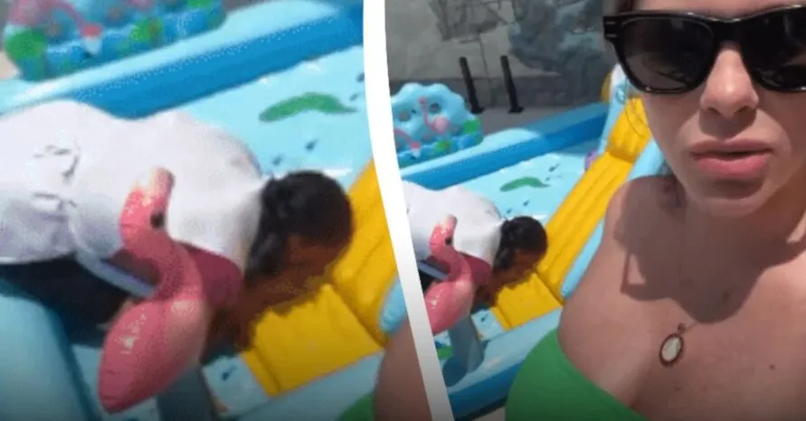A influenciadora publicou um vídeo onde sua funcionária aparece enchendo uma piscina inflável com a boca.