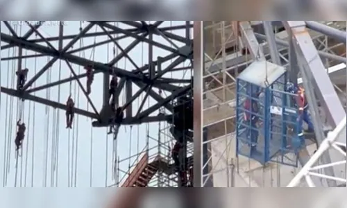 Operário morre e 4 trabalhadores ficam pendurados em estrutura