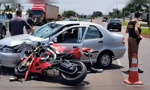 Mulher em moto esportiva fica ferida após acidente na BR-369