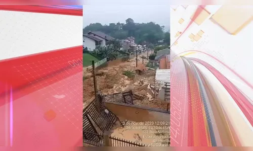 Avalanche de lama invade rua após deslizamento de terra em Blumenau