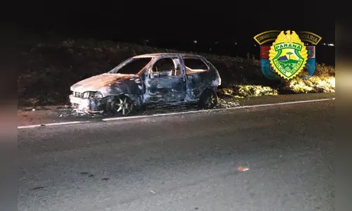 Veículo fica destruído após pegar fogo na PR-444