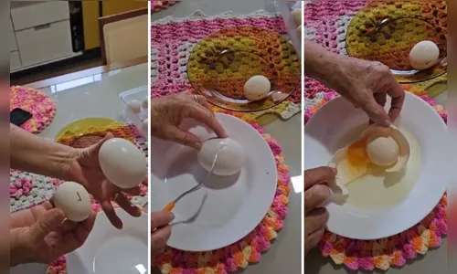 Viu isto? Dona de casa viraliza ao encontrar ovo dentro de outro ovo