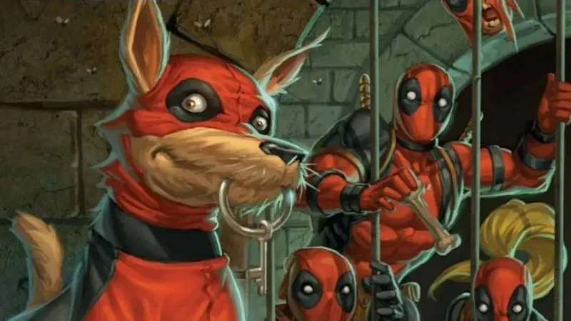 Abandonado para morrer em uma lixeira, cachorro foi salvo pelo mercenário e se uniu à Corporação Deadpool.