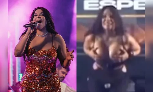 Cantora do Calcinha Preta se empolga e mostra seios durante show; veja