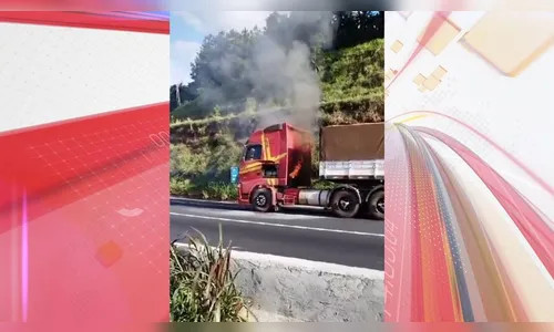 Caminhão pega fogo na BR-376 em Mauá da Serra; veja o vídeo