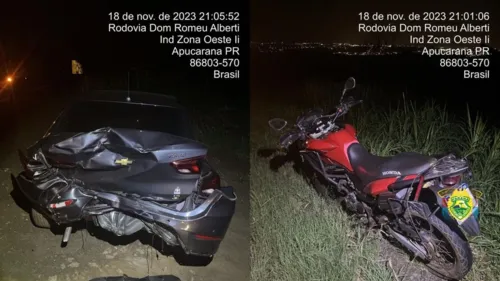 Carro e moto envolvidos no acidente