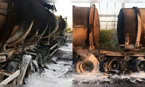 Caminhão-tanque pega fogo e interdita BR-277 no Paraná