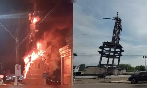 Vídeo: vândalos incendeiam estátua da Havan e loja oferece R$100 mil