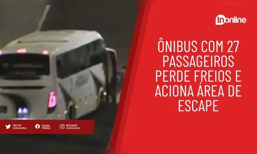 Ônibus com 27 passageiros perde freios e aciona área de escape