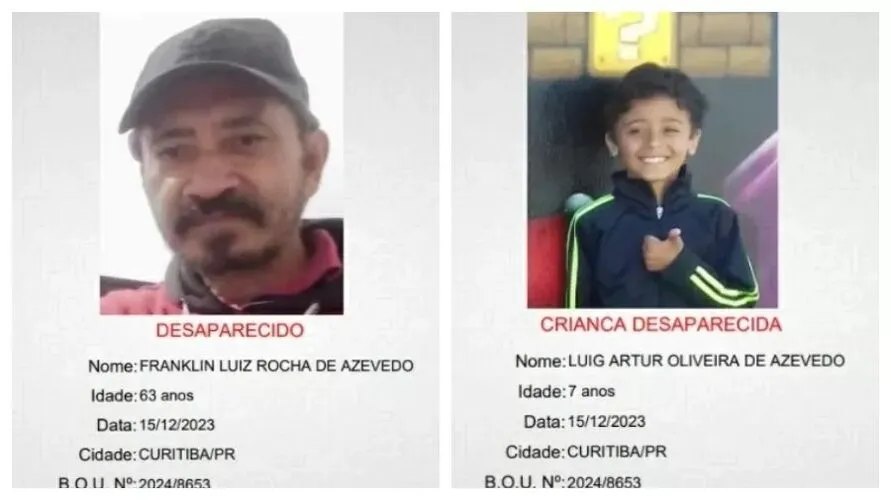 Franklin Luiz Rocha de Azevedo, de 63 anos, e Luig Artur Oliveira de Azevedo, de 7 anos