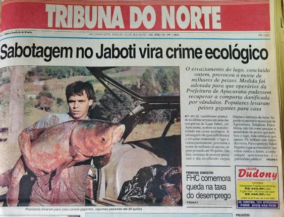 Capa da Tribuna do Norte no dia que o lago foi esvaziado