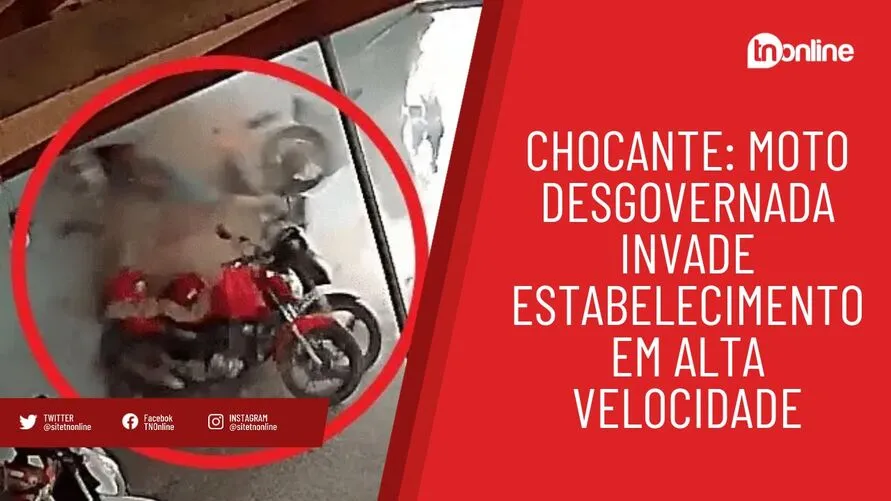 Chocante: moto desgovernada invade estabelecimento em alta velocidade