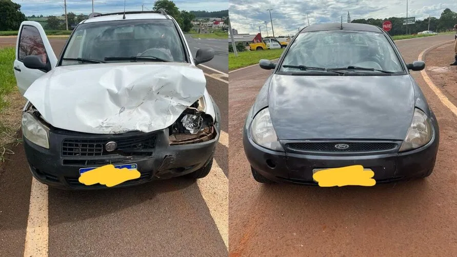 Colisão envolveu dois veículos - Fiat Strada e Ford Ka