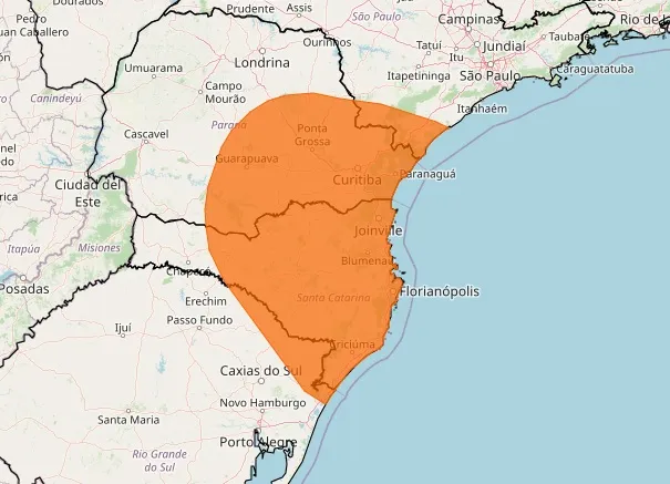 Infográfico divulgado mostra avanço da tempestade no sul do país