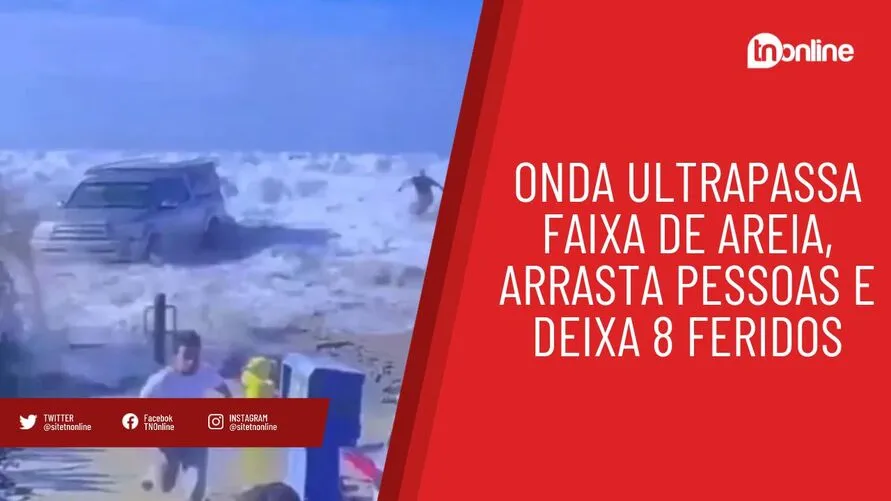 Onda ultrapassa faixa de areia, arrasta pessoas e deixa 8 feridos