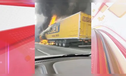 Caminhão dos Correios pega fogo e interdita BR-376; confira o vídeo