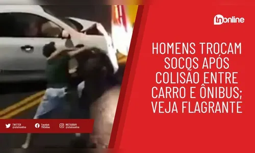 Homens trocam socos após colisão entre carro e ônibus
