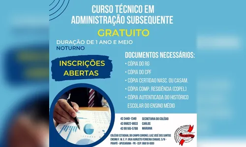 Colégio Coronel abre inscrições para curso técnico em administração