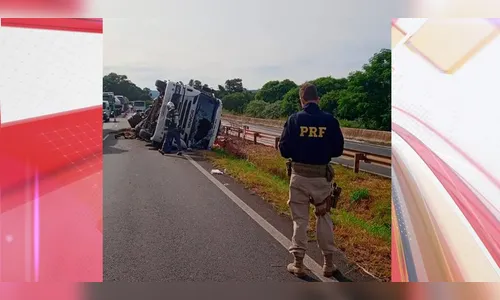 Caminhão carregado com produto corrosivo tomba na BR-376