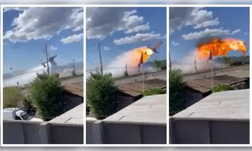 Avião atinge rede elétrica, pega fogo e cai em rodovia; veja flagrante