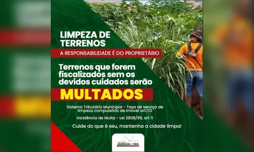 Jandaia do Sul vai multar proprietários que não limparem terrenos