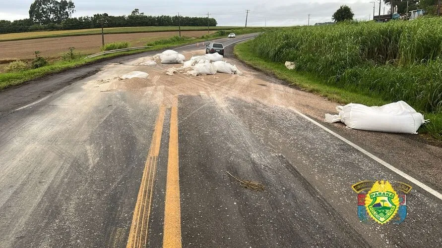 Carga ficou espalhada pela pista