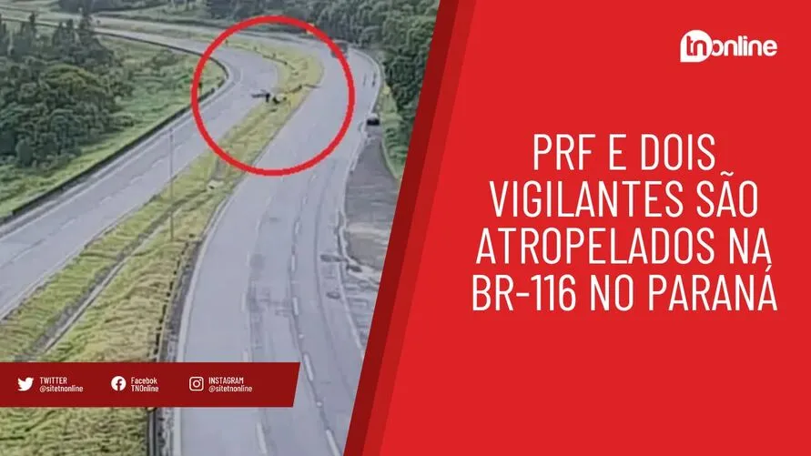 Carro aquaplana e atropela PRF e vigilantes na BR-116; veja flagrante