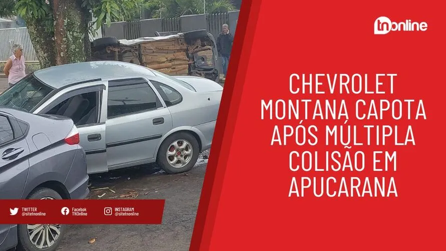 Chevrolet Montana capota após múltipla colisão em Apucarana