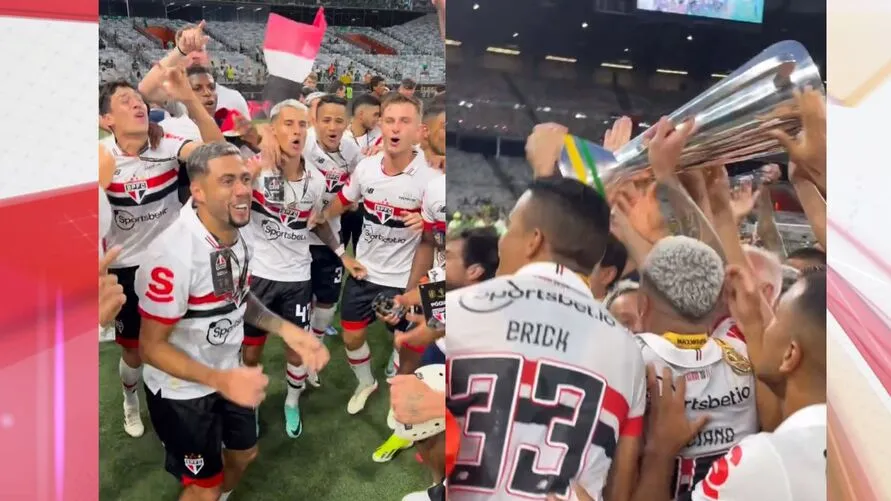 Comemoração do Tricolor com a taça da Supercopa do Brasil