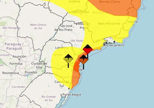 O alerta se estende até a tarde desta quinta-feira