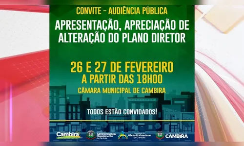 Cambira convida população para audiência pública sobre projetos