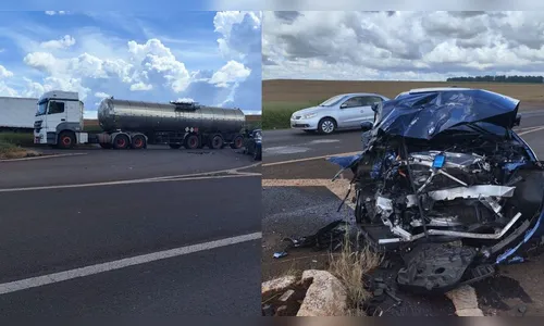 BMW de Apucarana se envolve em colisão com caminhão-tanque em Rolândia