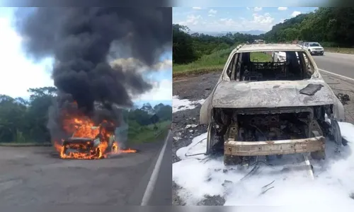 Carro pega fogo na BR-277 sentido Curitiba; veja situação da rodovia