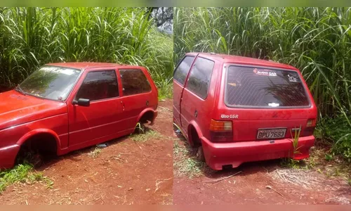 Fiat Uno furtado no centro de Apucarana é encontrado depenado