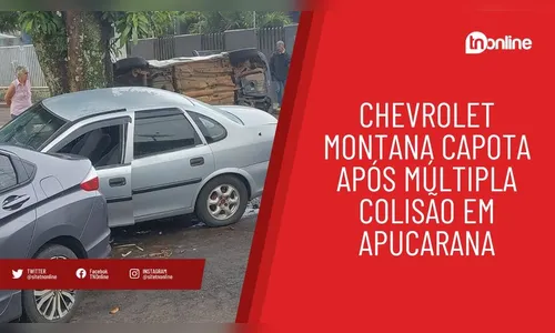 Chevrolet Montana capota após múltipla colisão em Apucarana
