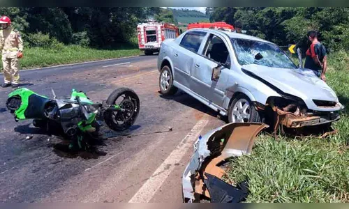 Acidente envolve três motos e um carro na PR-280, uma pessoa morreu
