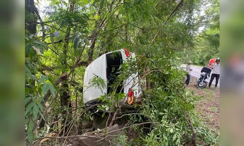 Motorista fica ferida após capotar e colidir carro contra árvore
