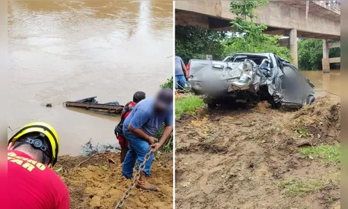 Pai e filho morrem após caminhonete cair em rio