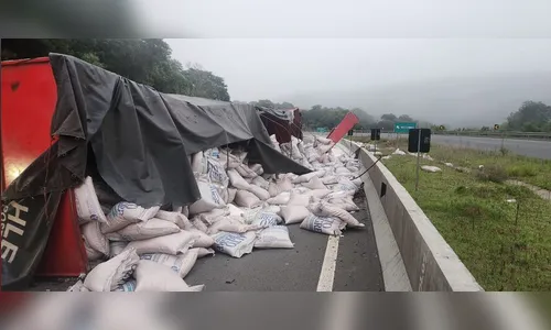 Motorista fratura costela após caminhão tombar na BR-376 no Paraná