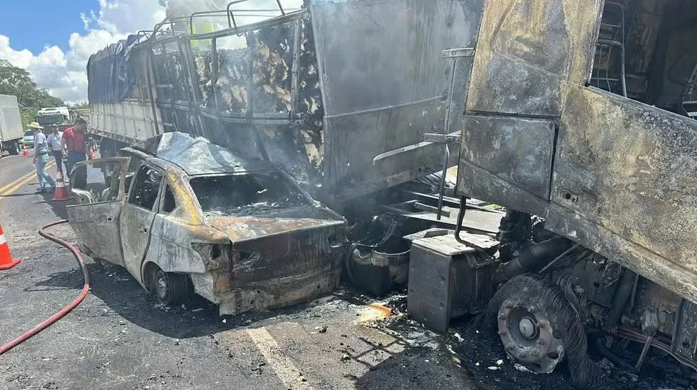 Veículo pegou fogo e passageiros morreram carbonizados