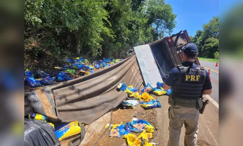 PRF flagra 40 pessoas tentando saquear carga de ração no PR