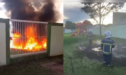 Parquinho de CMEI é alvo de incêndio criminoso em Maringá; veja vídeo