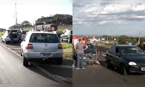 Engavetamento com cinco carros e duas motos na PR-323 deixa feridos