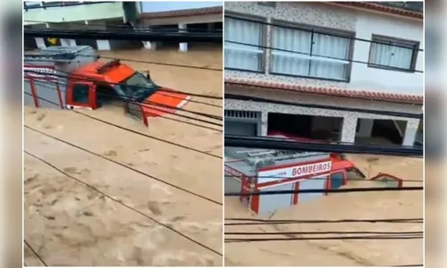 Caminhão dos bombeiros é arrastado por enxurrada; veja vídeo