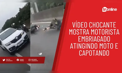 Vídeo chocante mostra motorista embriagado atingindo moto e capotando