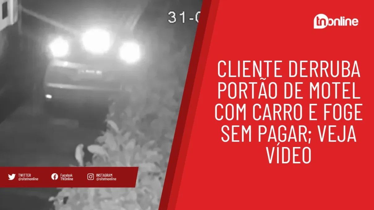 Cliente derruba portão de motel com carro e foge sem pagar